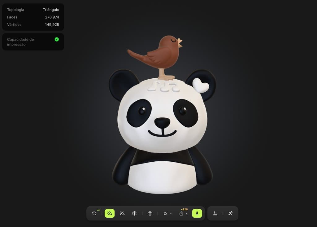 Conceito 3D do panda com passarinho